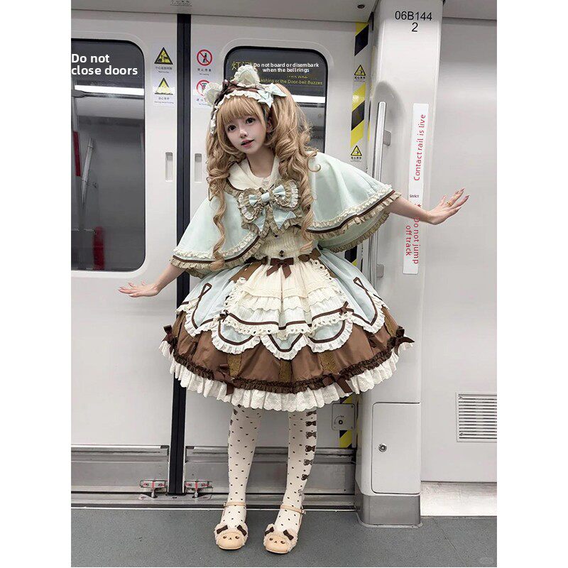 Mint chocolate lolita jsk dress with cape: a sweet dream of