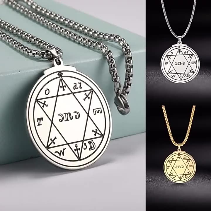 Hexagram Seal of SOLOMON Talisman David Star Round Pendant Necklace Chain 