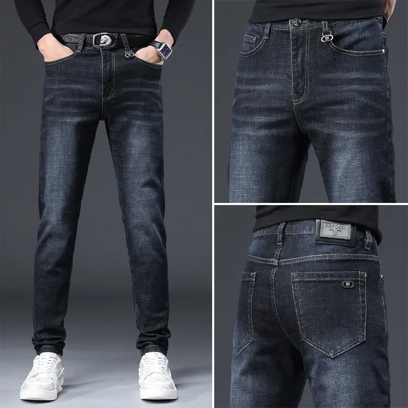 Осенние синие джинсы, casual брюки, Slim fit