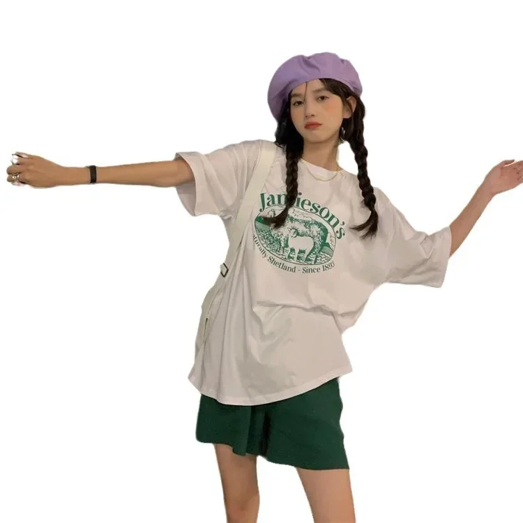 2025 New Summer Design Salt-Coded Short-Sleeve T-Shirt for Women, Student Style Korean Version Loose Fit Versatile Half-Sleeve Top, Instagram Trendy