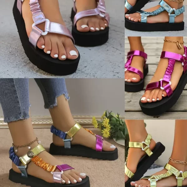 2025 foreign trade new thick-soled colorful eagle toe beach sandals plus size women's shoes colorful small fragrant wind prismatic beach shoes