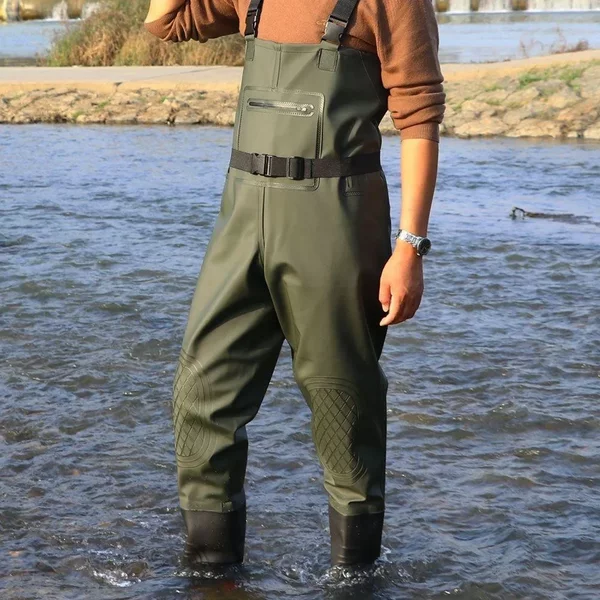 Thickened Wading Pants with Elevated Front and Back, Leather Fork Rain Pants for Men, Fishing Pants, Rain Boots, Wading Pants