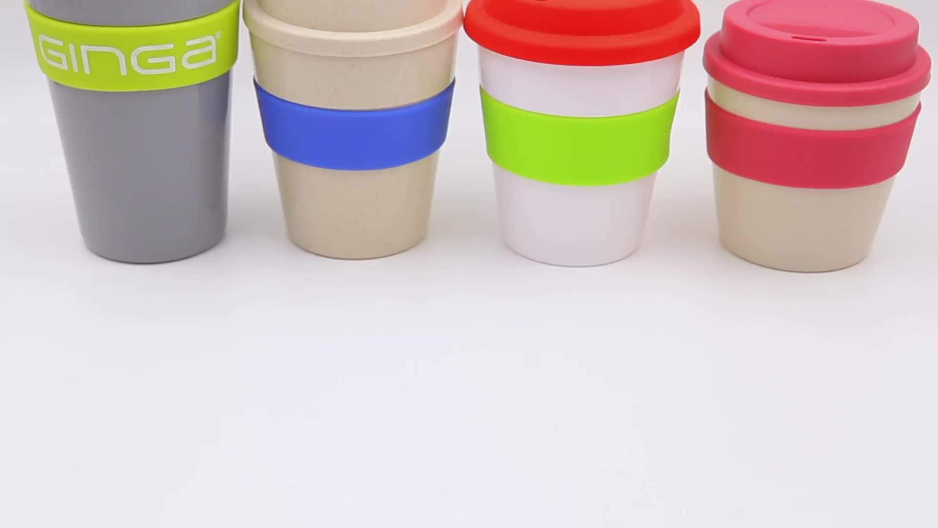 Custom Printed Plastic Bamboo Fiber Coffee Cup With Silicone Lid And