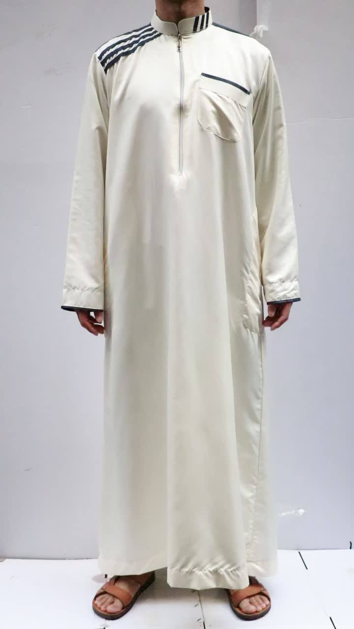 2019 Shiny Design Embroidered Islamic Men Cotton Tunic Muslim Clothing
