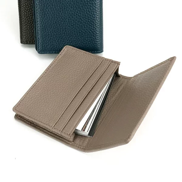 Genuine Leather Men's Business Card Holder Gift Set, Lychee Pattern First Layer Cowhide Business Card Holder 3302, Id Card Protector