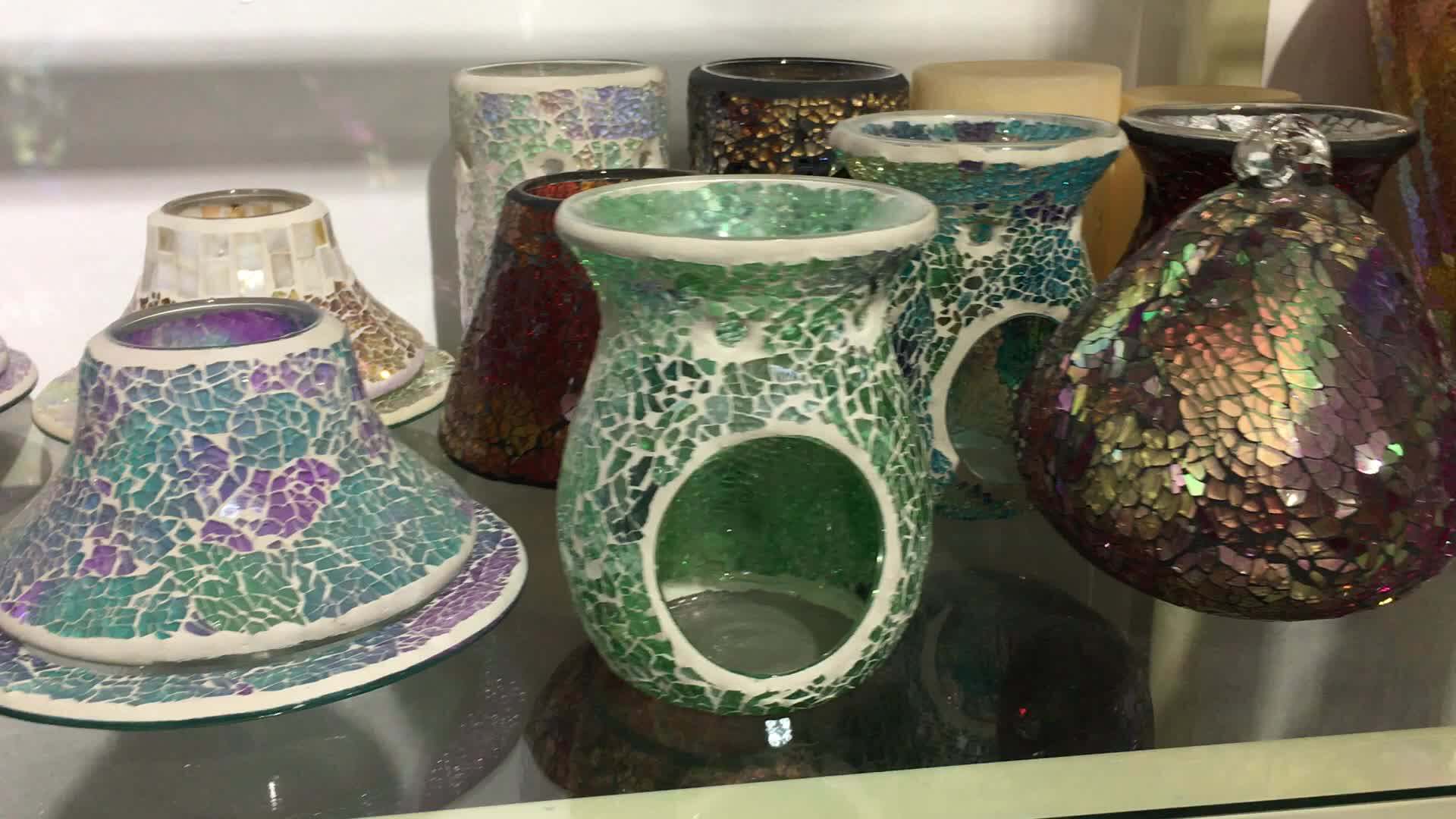 Handicraft Stained Glass Mosaic Tea Light Oil Burner Wax Melt Candle