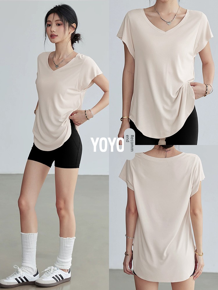 Plus Size Fat Girl Sports Suit Loose Slimming Fitness Clothes Women's Running Short-Sleeved T-Shirt Quick-Drying Yoga Top Blouse