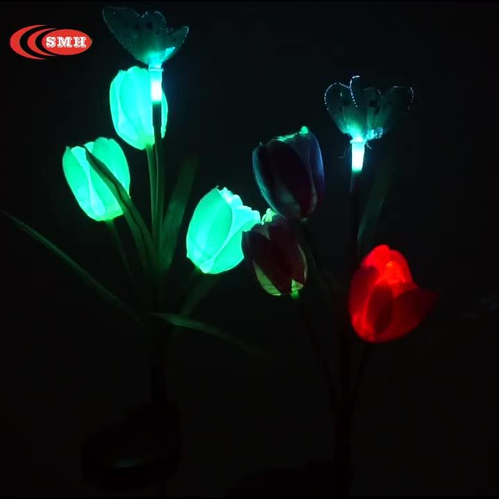 Solar Powered Tulip Flower Lights Artificial Fabricl Flower Light For
