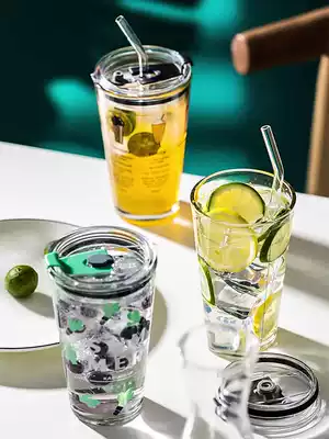 Portable net celebrity water cup Creative trend ins cup Simple scale transparent straw glass coffee cup Glass