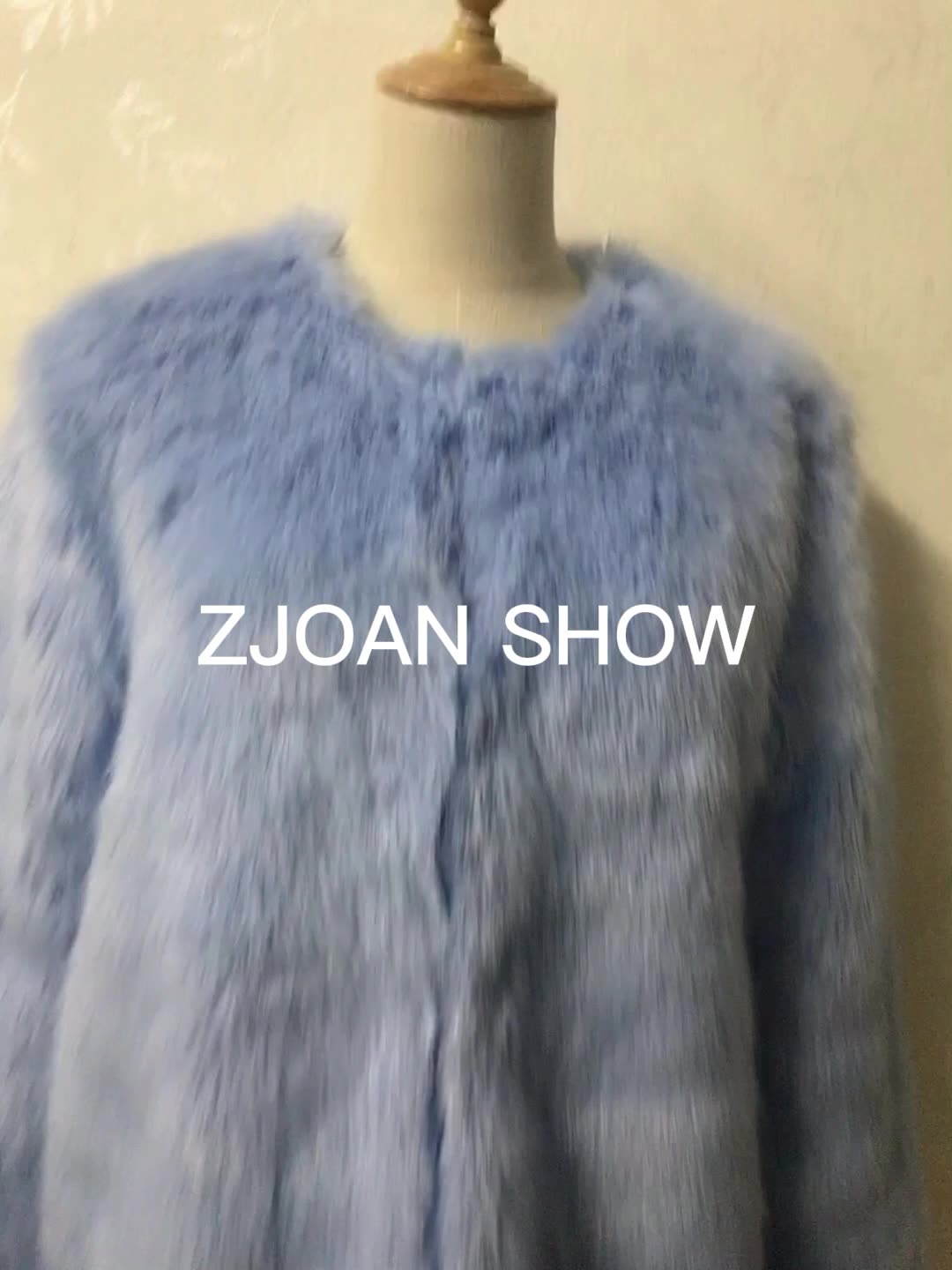2019 Winter Round Collar Hairy Shaggy Faux Fur Jacket Aqua blue