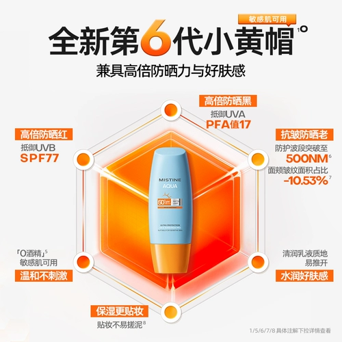 【Ченг Йи рекомендует】 Mistine Mistering Little Yellow Hat Hat Hat Suncial Sunscreen Изоляция тела портативного SPF50+