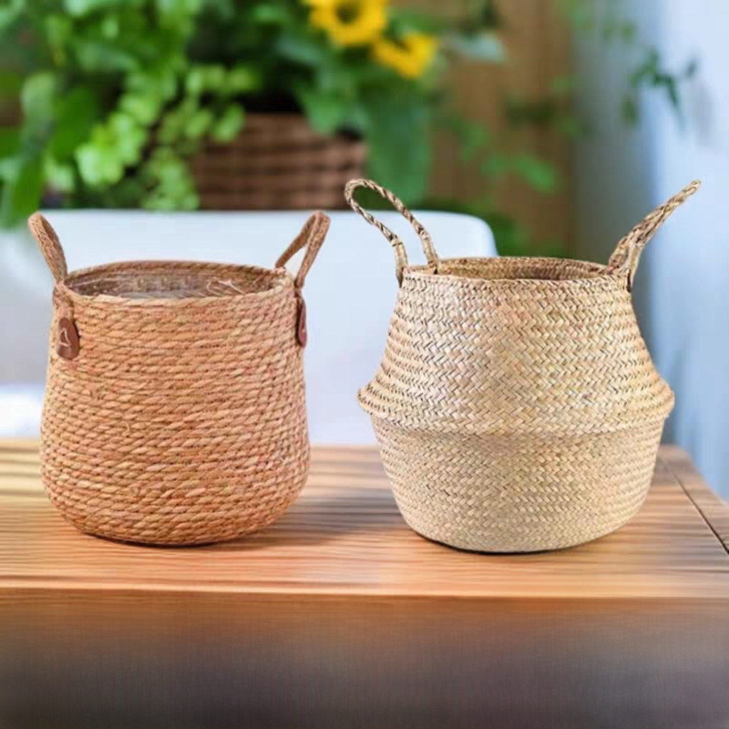 Nordic Style Woven Flower Pots, Seagrass Woven Monstera Flower Pots, Rattan Woven Flower Baskets, Large Floor-Standing Flower Pots for Home Decoration