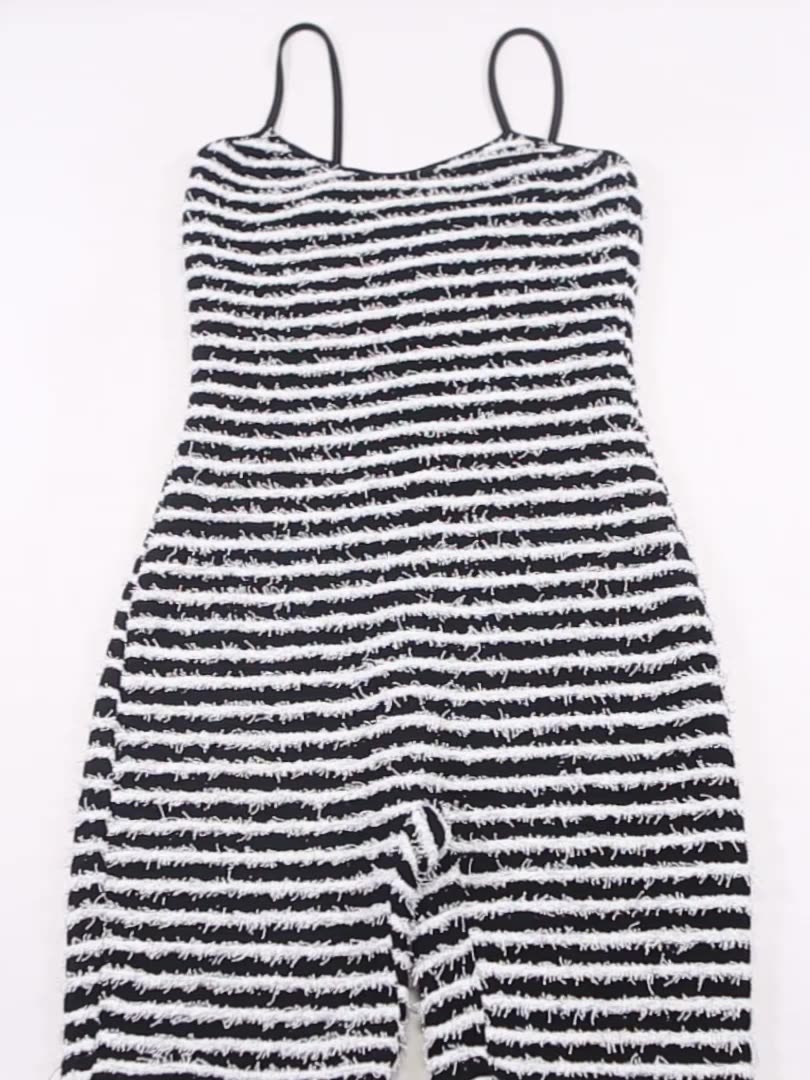 Kliou K23q27981 Striped Patchwork Ladies Jumpsuit Stacked Knitted Sexy