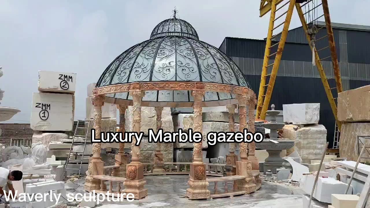 Natural Stone Column Dome Gazebo Expensive Greek Style Outdoor White
