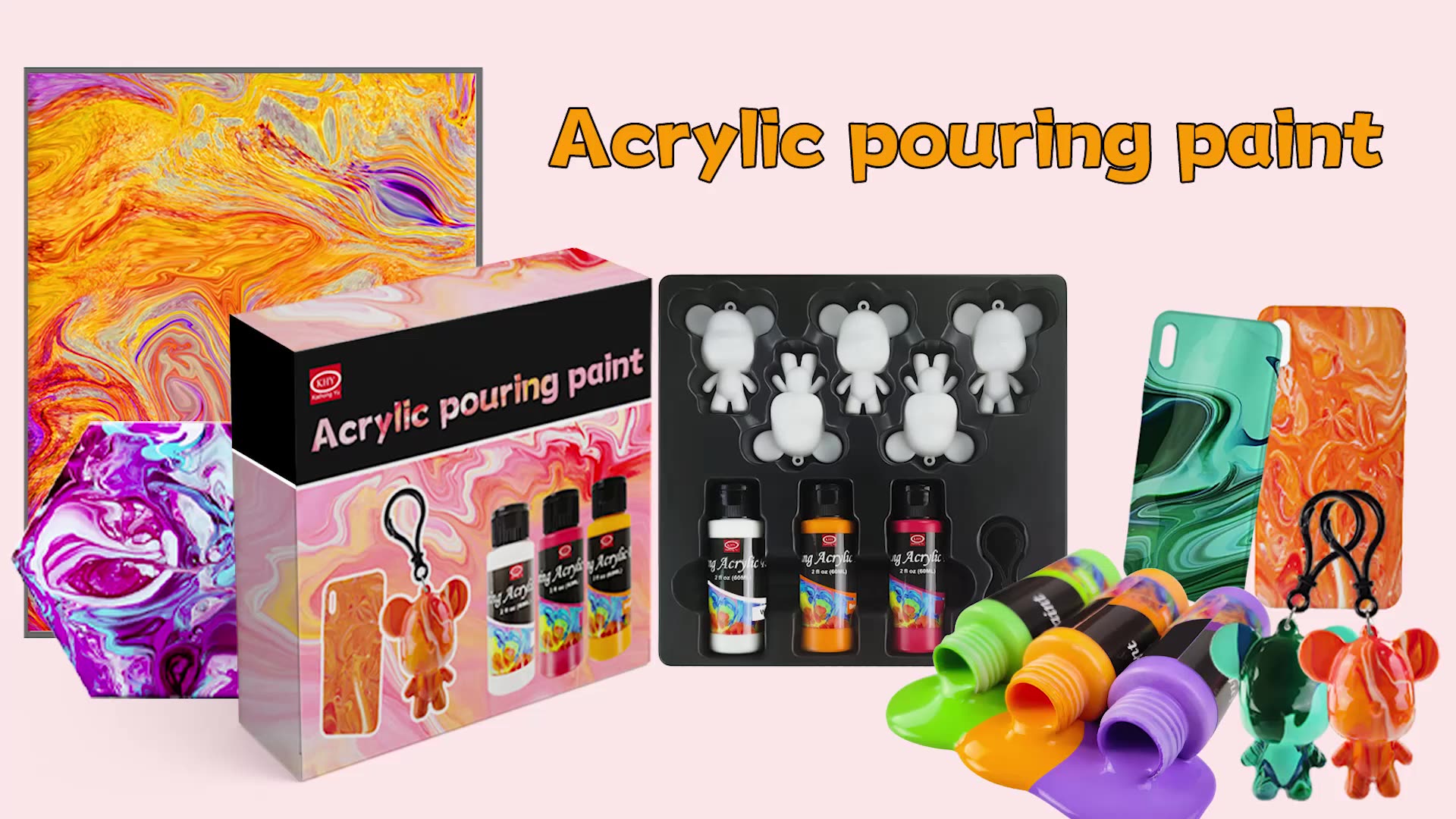 Khy Nontox Art Pre Mixed Kit Fluid Diy Bear Paints For Kids Pouring
