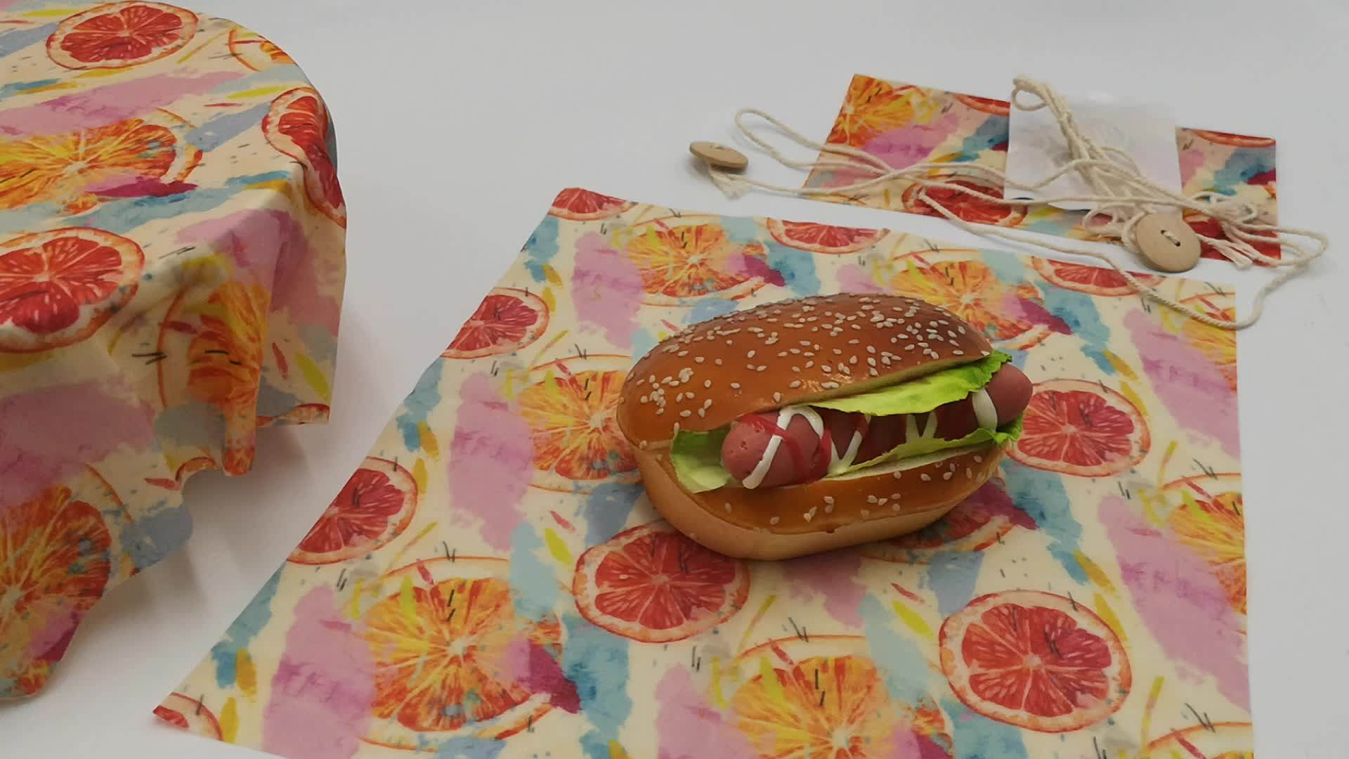 Organic Reusable Beeswax Wrap Storing Sandwiches And Vegetables For