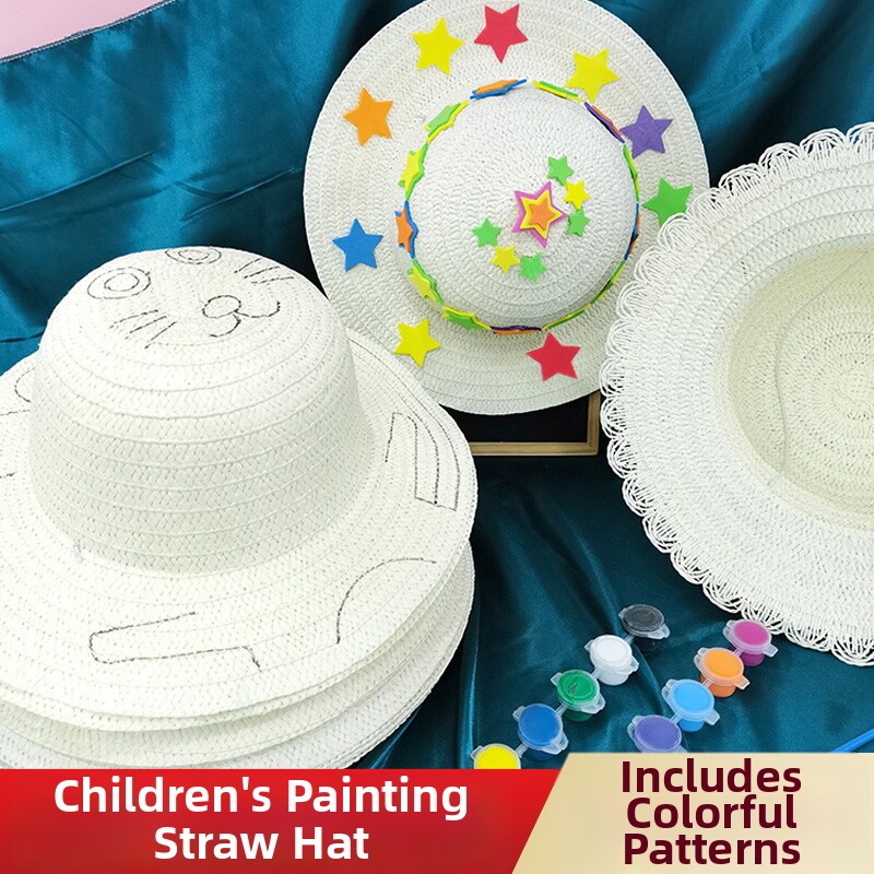 Children's Painting and Doodling Straw Hat DIY Craft Materials Kindergarten Wall Decoration Creative Hand-Painted Hat
