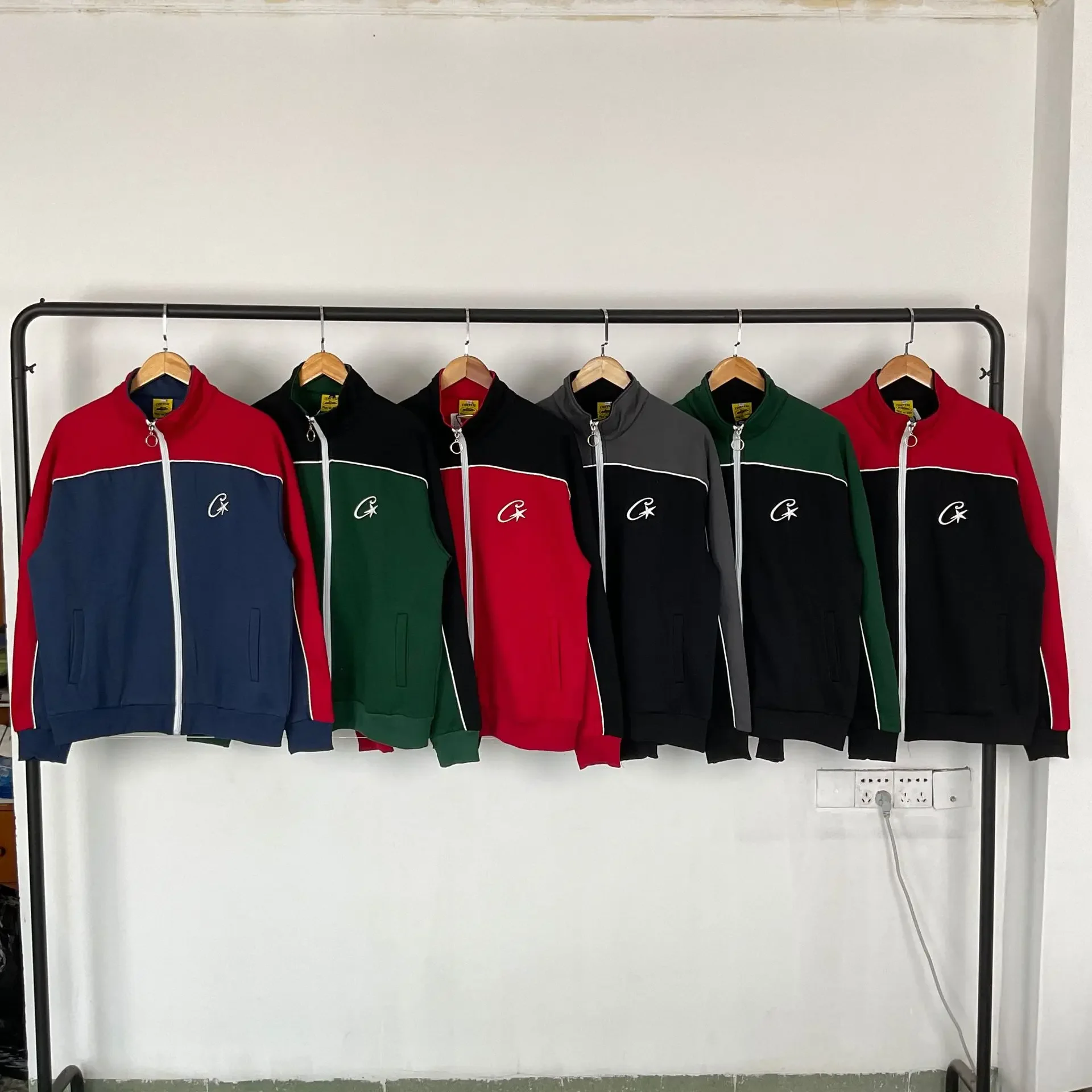 24 Cross-Border European and American Trendy Brand Alcatraz Fleece-Lined Color-Blocked Cardigan Jackets for Men and Women High Street Sports and Leisure Jackets