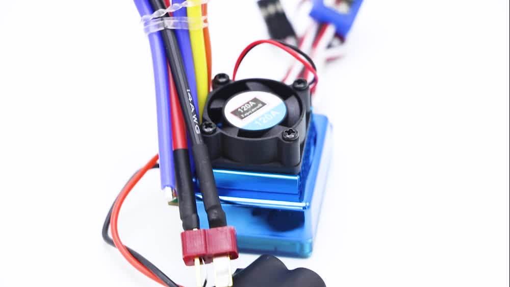 ESC Sans Balais 120A étanche KIMISS – 4S Compatible, Pour Voitures RC 1/8 Et 1/10, Avec Ventilateur Et Protection