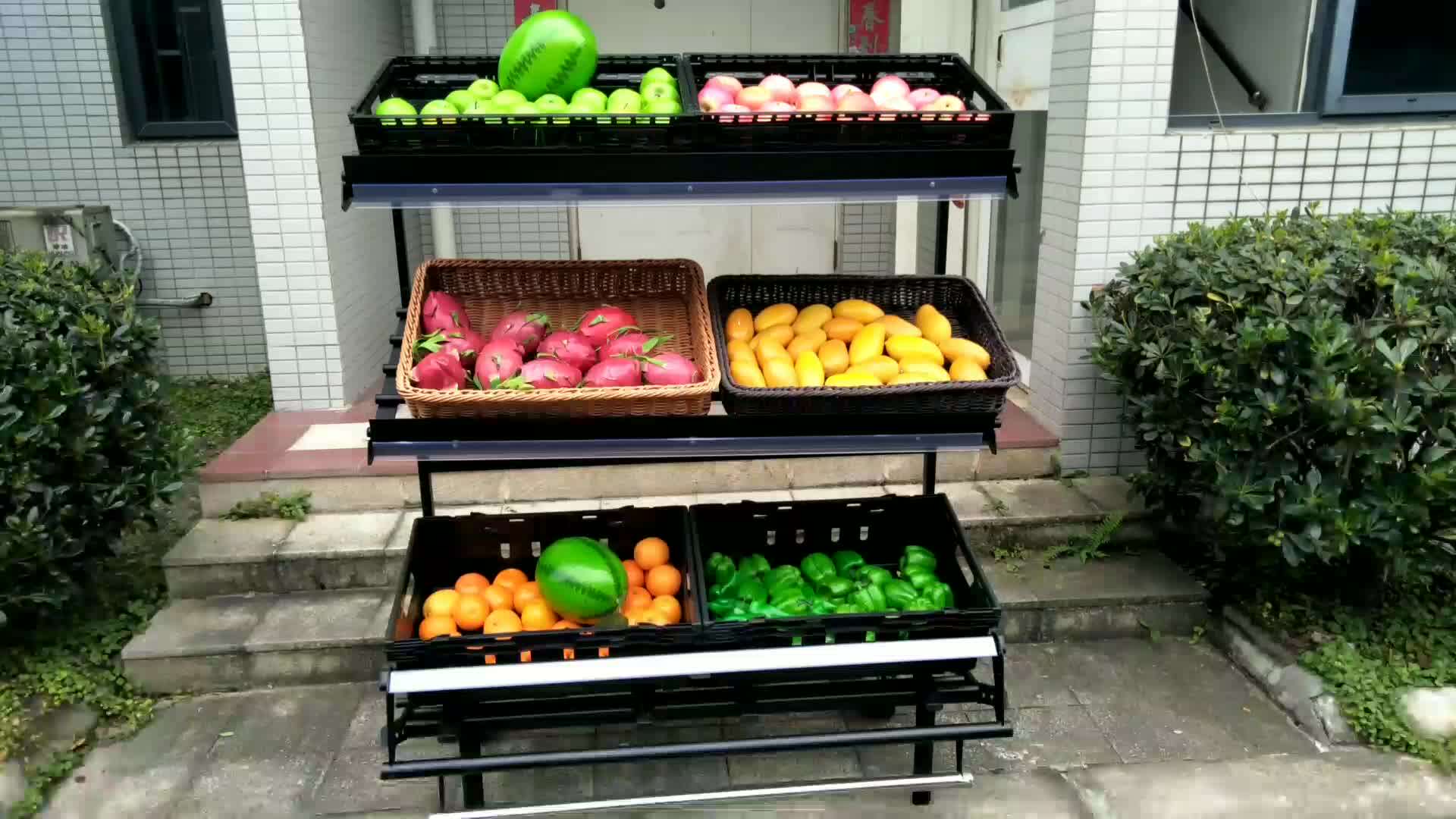 Hot Metallic Black Produce Display Fruit And Vegetables Rack