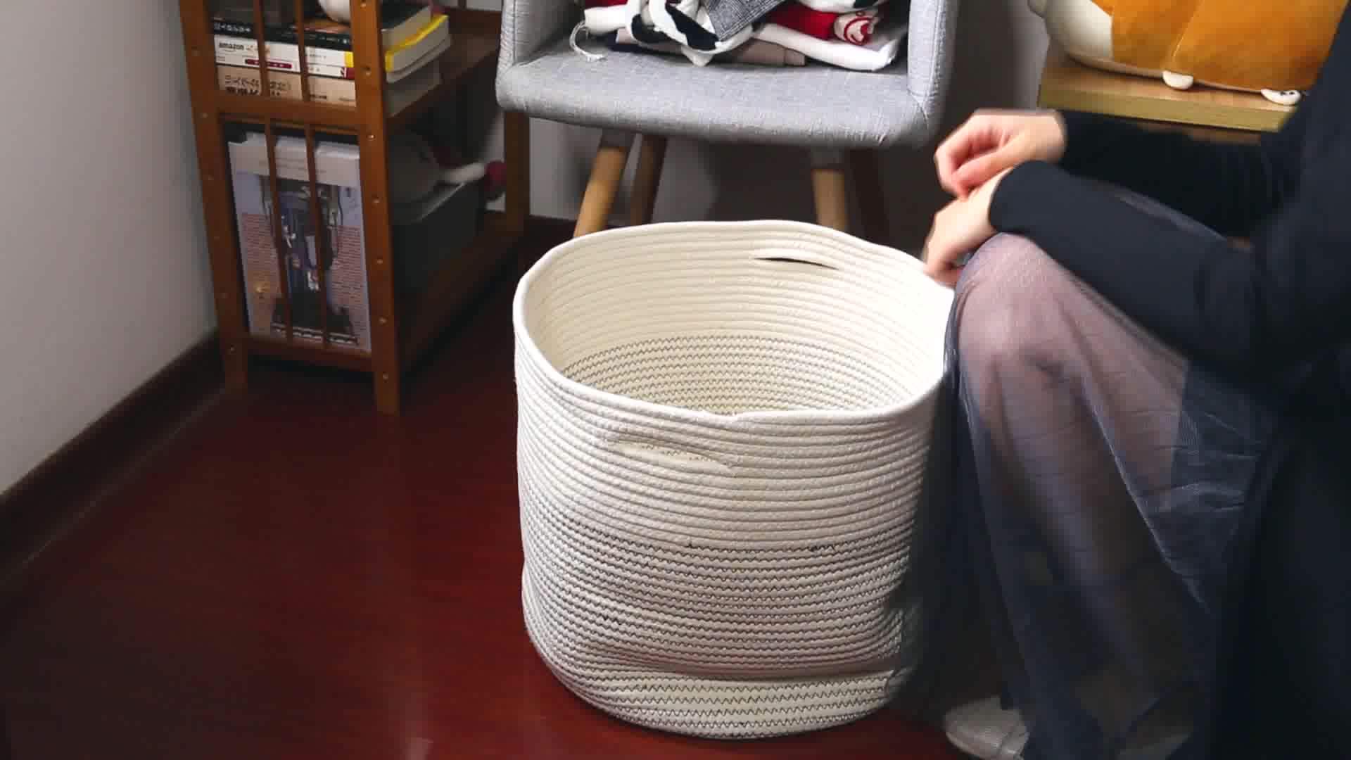 Qjmax Extra Large Woven Cotton Rope Storage Basket With Pompoms For Living Room Buy Cotton