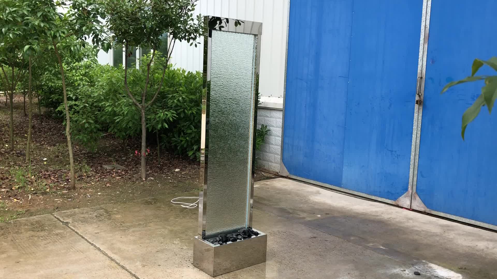 Glass Wall Waterfall,Glass Fountain With Warm White Led Light For