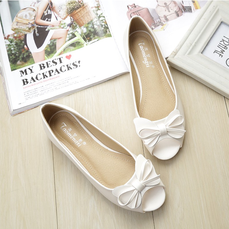 Fish Mouth Sandals for Women, Maternity Shoes, Summer Non-Slip Flat Shoes with Bow, Versatile Soft Sole Shoes, Large Size Women's Shoes 41-43