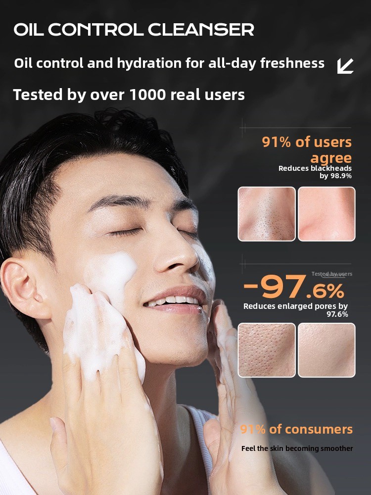 Renhe Ingenious Facial Cleanser for Men, Oil Control, Acne Removal, Blackhead Removal, Amino Acid Cleanser, Official Flagship Authentic Product