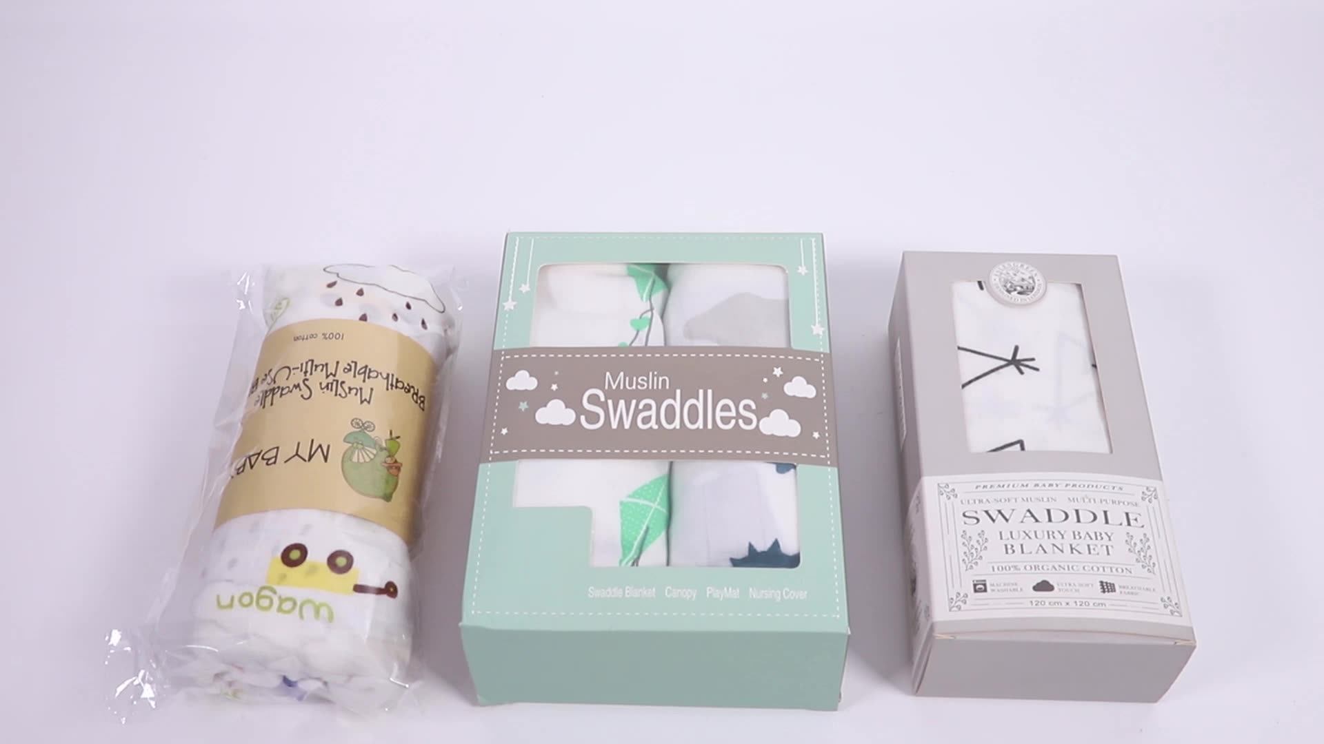 Box Package Organic And Paper Wrap Pack Baby Muslin Swaddle Blanket