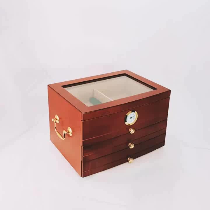 Highend Large Spanish Cedar Wooden Cigar Box Humidor With Glass Top
