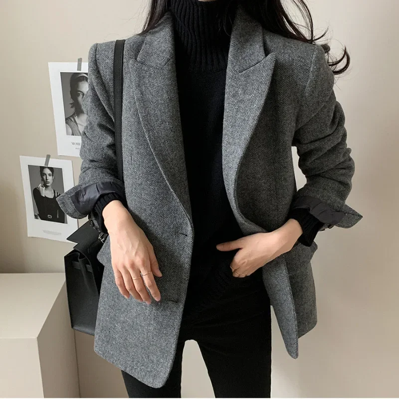 in stock 2025 Spring New Solid Color Joker Wool Suit Jacket Female South Korea Dongdaemun Purchasing