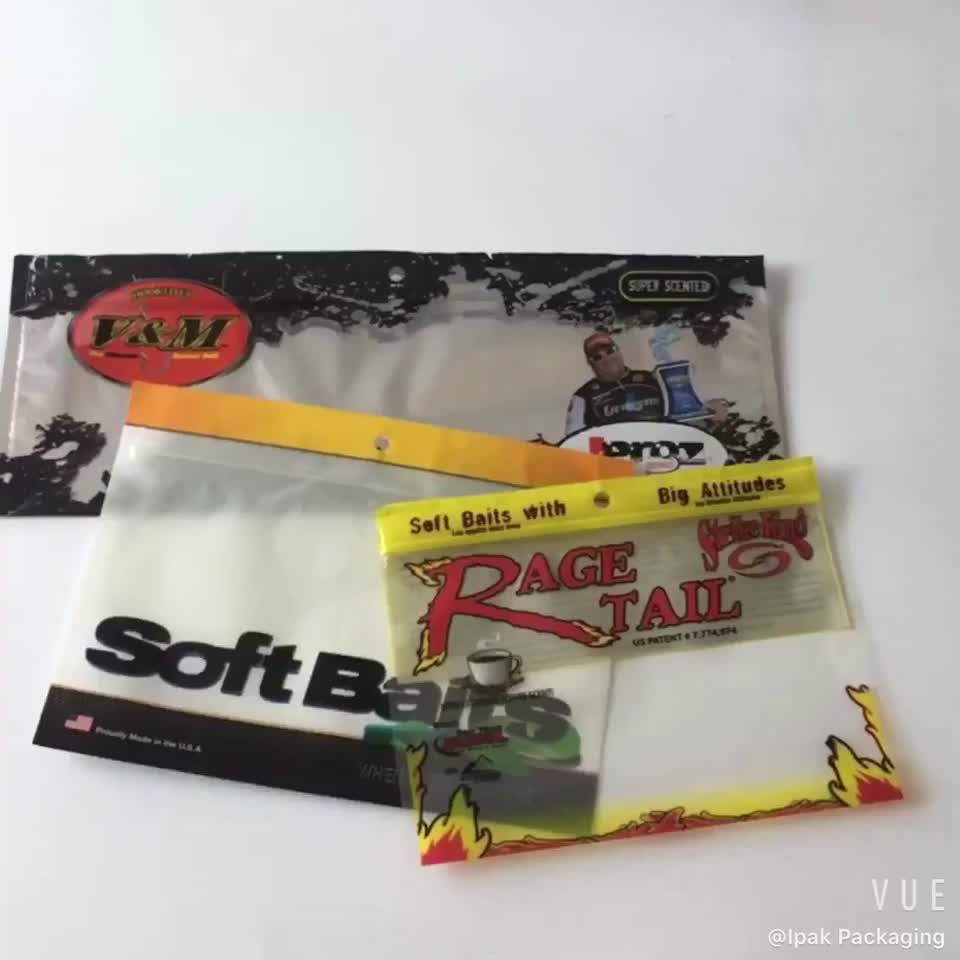 Custom Print Resealable Ziplock Soft Plastic Fishing Worm Bait Lure Packaging Bags With Window