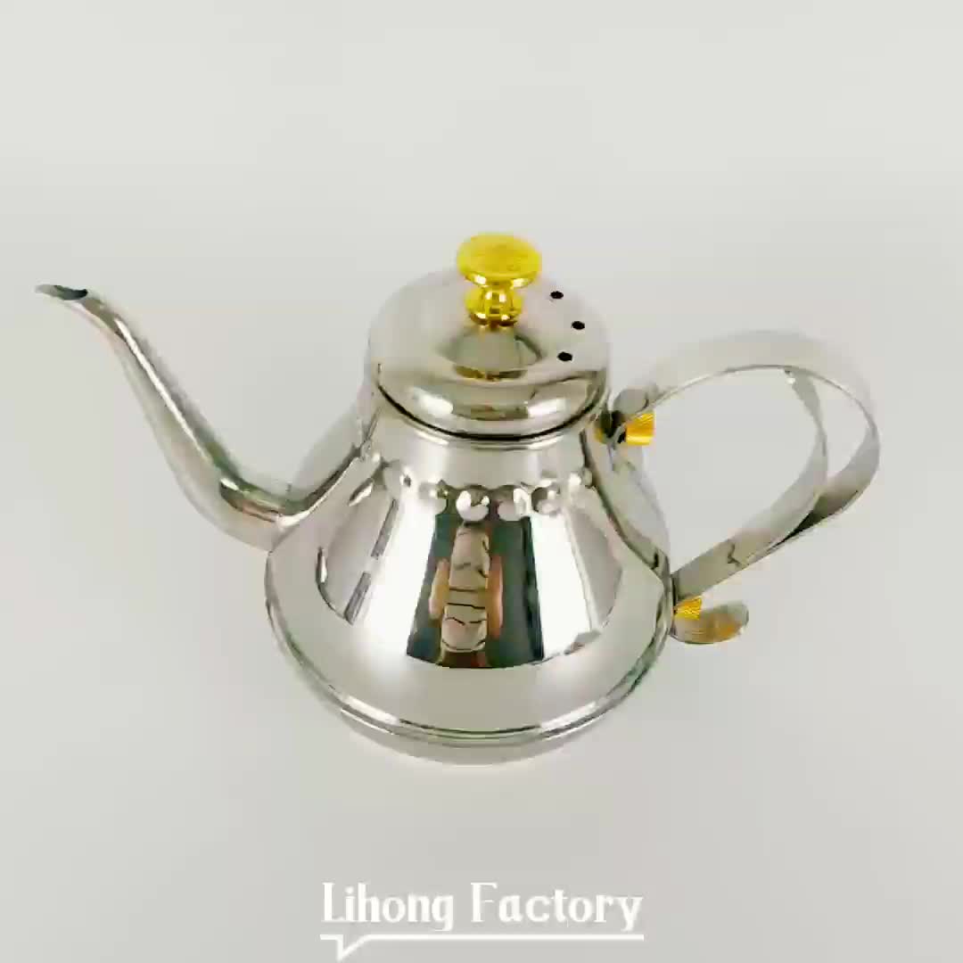 Stainless Steel Color Decorative Tea Kettle With Long Spout Arab Tea