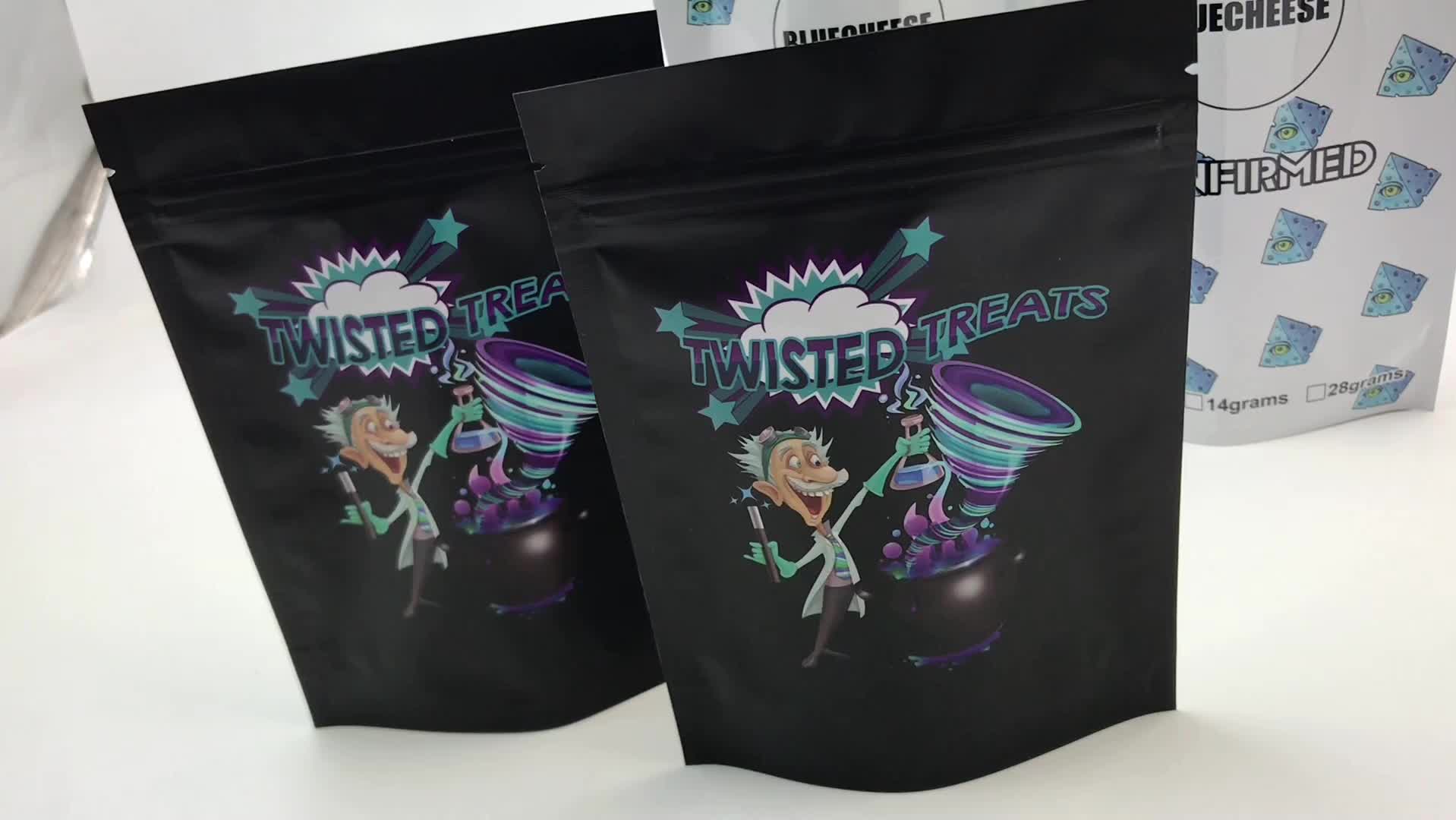 Custom Printed Matte Black Smell Proof Weed Buds Packaging Edible Mylar