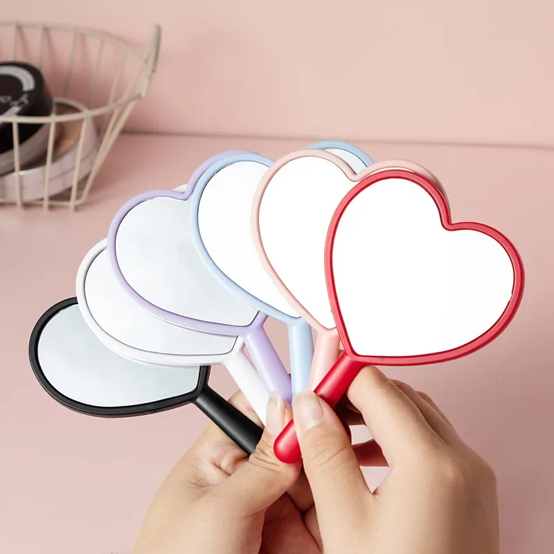 New Korean mini small love-shaped hand-held small mirror beauty makeup gift makeup mirror custom logo
