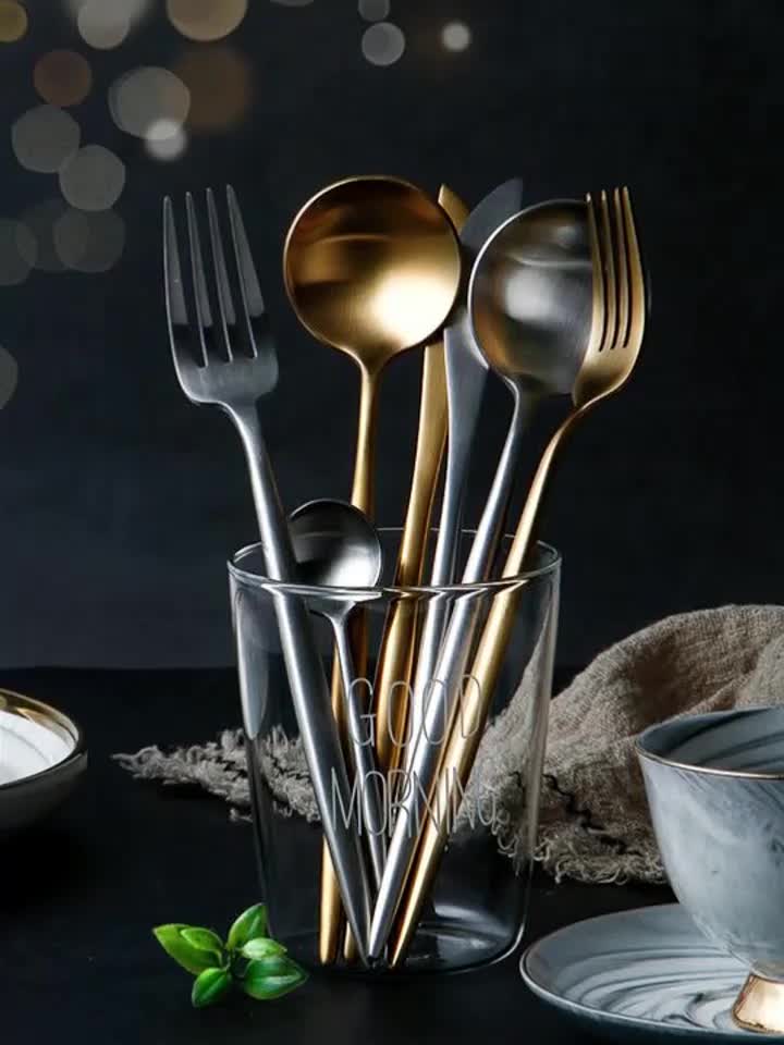 Highend 304 Stainless Steel Restaurant Matte Gold Plated Cutlery