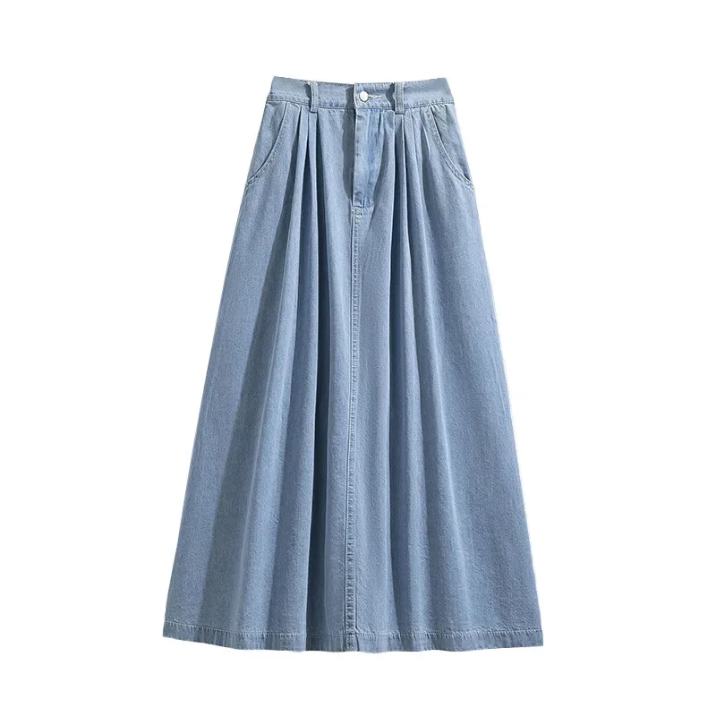 Retro autumn long denim skirt, plus size, mid-length, A-line