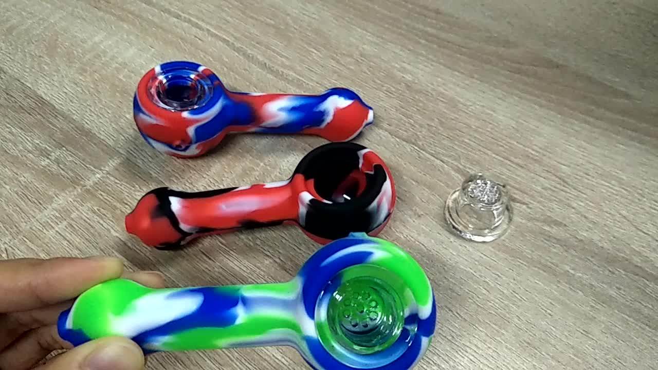 Logos Print Water Pipes With Glass Bowl Weed Silicone Rubber Smoking