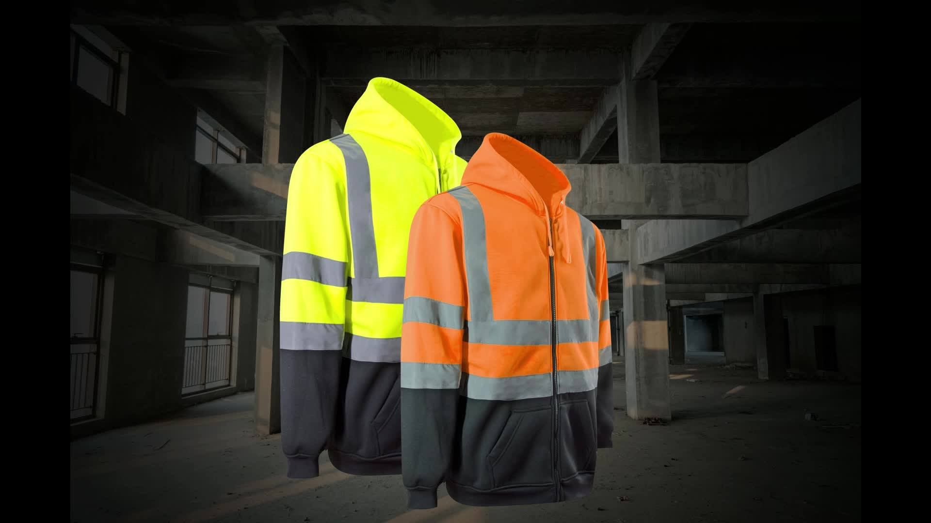 Zuja High Visibility Fleece Safety Yellow Hoodie Reflective Sweatshirt