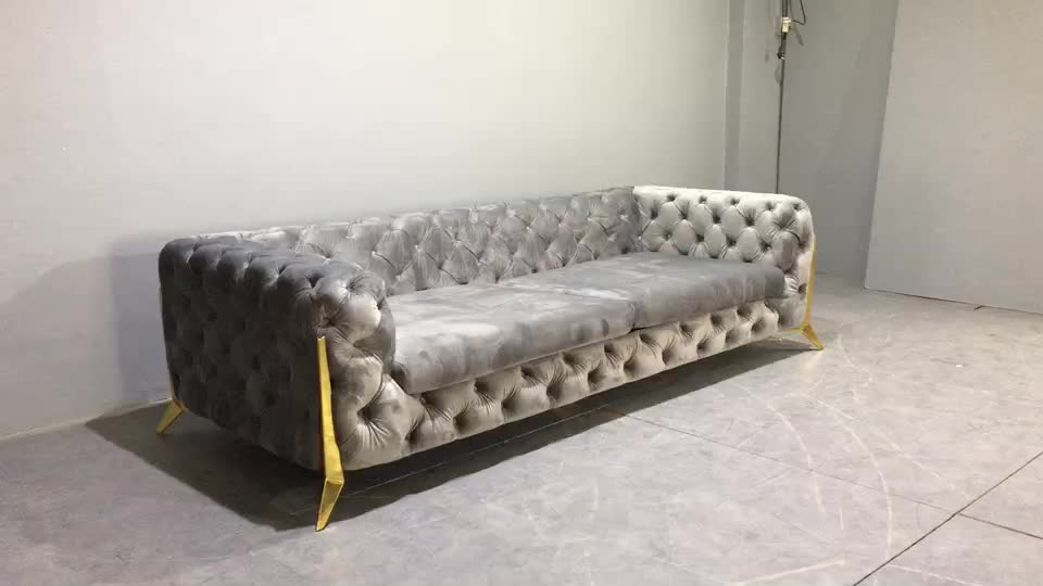 Luxury Gold Legs Sofa 3 Seat Chesterfield Velvet Living Room Sofa Buy