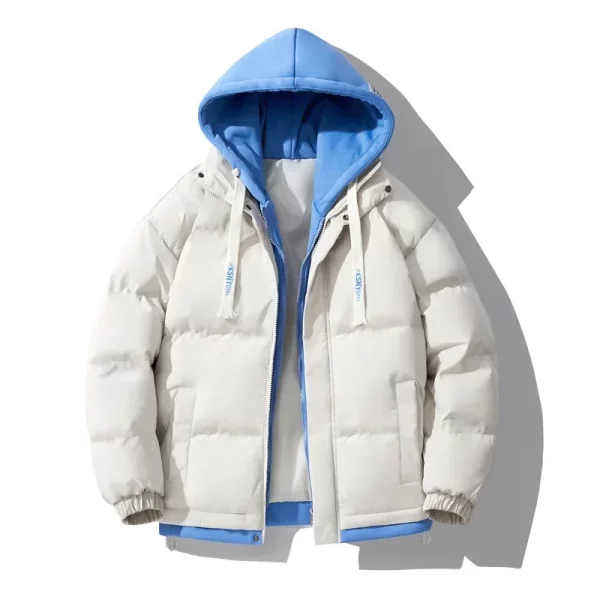 Hooded Thick Cotton Jacket for Men, New Autumn and Winter Style, Faux Two-Piece, Trendy Korean Style, Winter Warm Cotton Coat, Water-Resistant