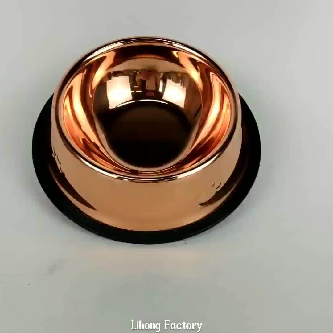 Rose Gold Dog Bowl Pet Bowls For Cats Non Skid With Natural Rubber Base