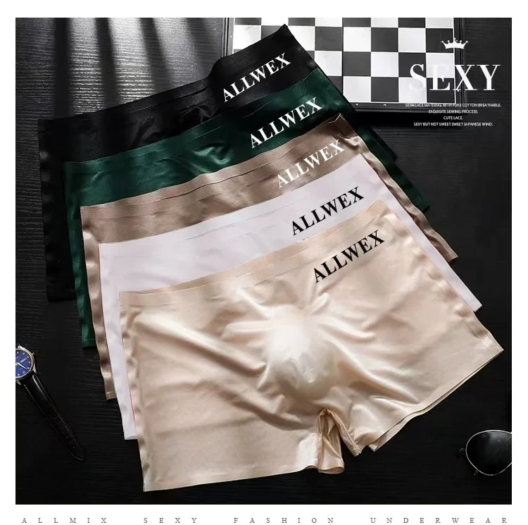 Cross-Border Export 3D Stereo Convex Bag Sexy Letters Transparent Ice Silk Thin Boxer Briefs Men's Underwear Shorts