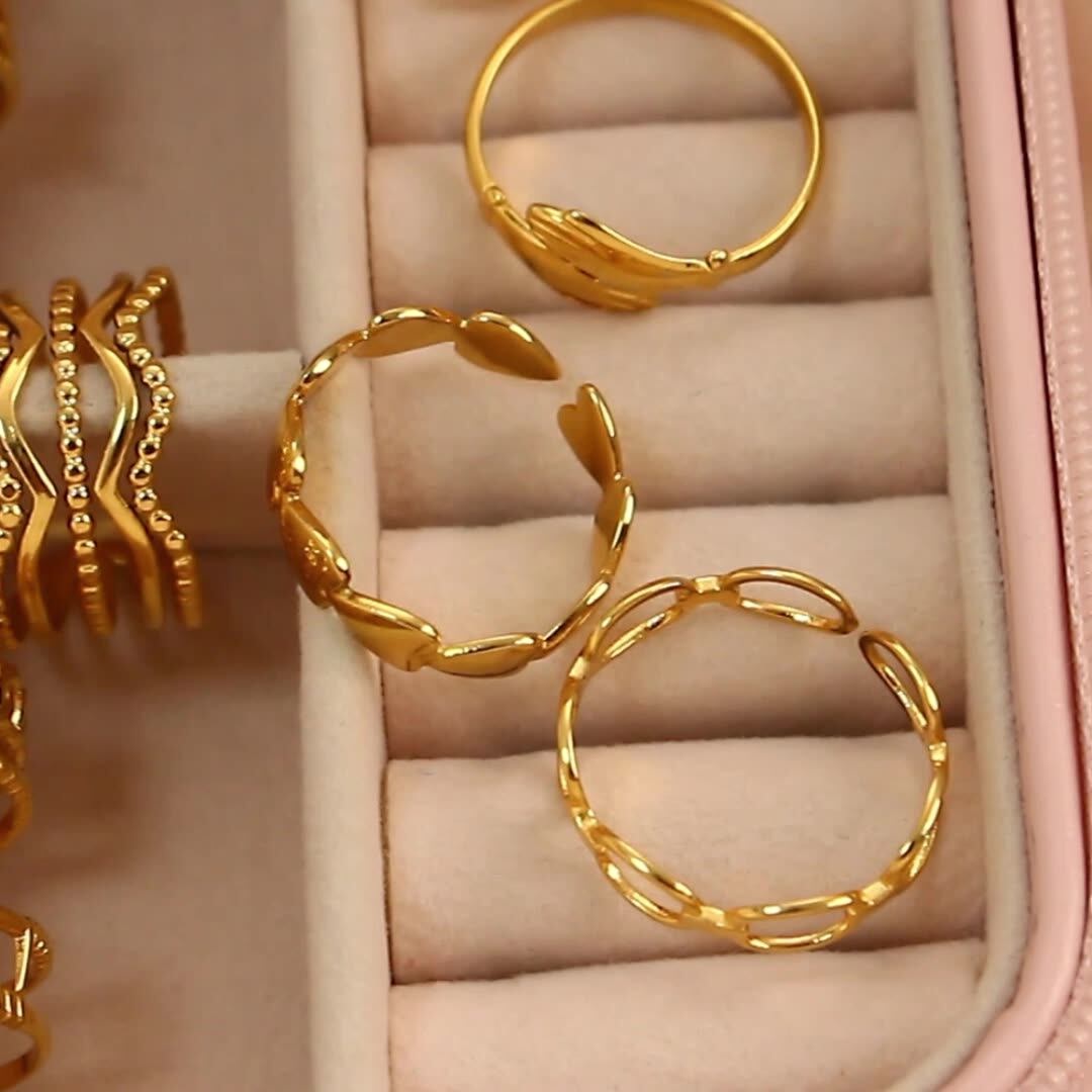 Anello aperto regolabile placcato oro 18 carati per donna