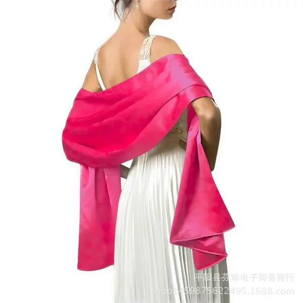 European and American New Pure Color Evening Dress Shawl Long Satin Scarf Decorative Wedding Dress Cheongsam with Silks and Satins Monochrome Shawl