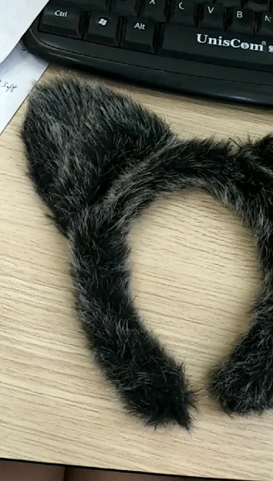 grey plush wolf ears animal headband for halloween party costume accessories