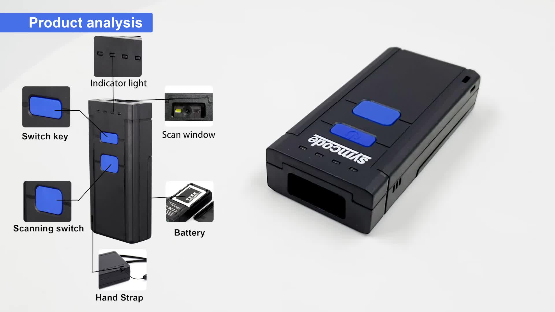 Outdoor Qr Code Reader Portable Barcode Scanner With Memory 16m1d/2d