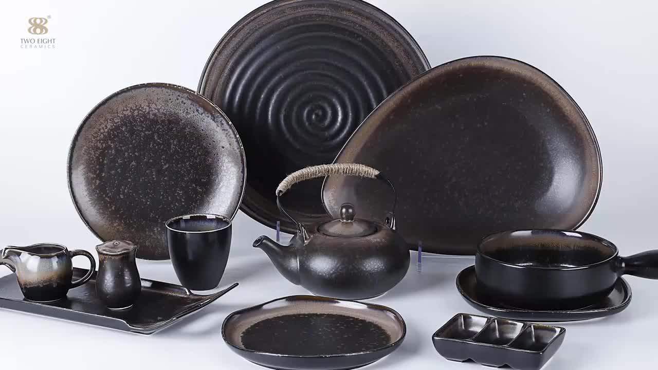 Ceramic China Dinnerware Set,Special Tableware Set Black,Japanese