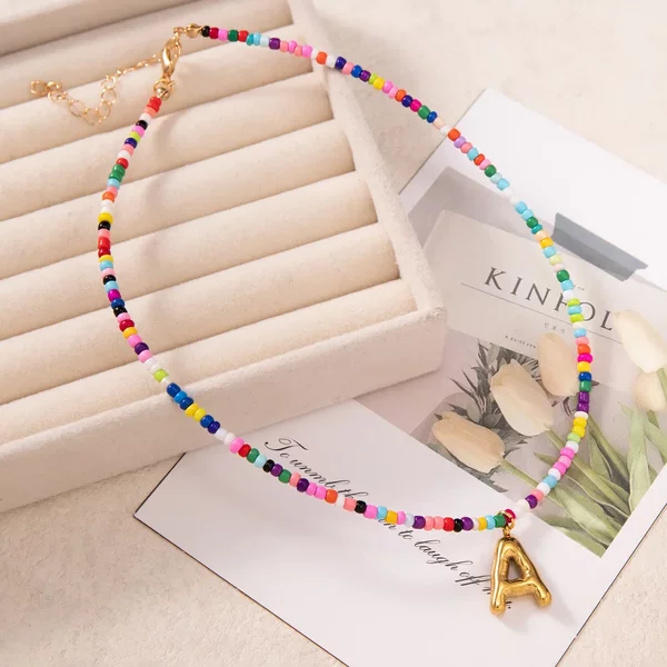 Amazon's New Bubble Letter Colorful Rice Beads Hand-Beaded Exquisite Beach Bohemian Necklace Clavicle Chain