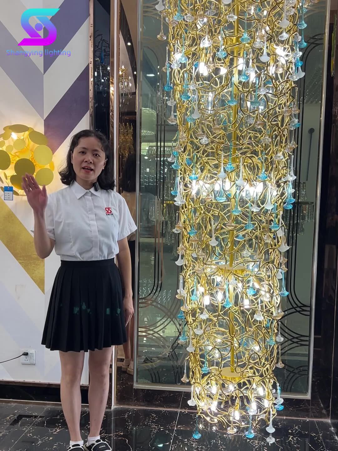 Modern Luxury Hotel Lobby Decoration Rotating Long Pendant Light